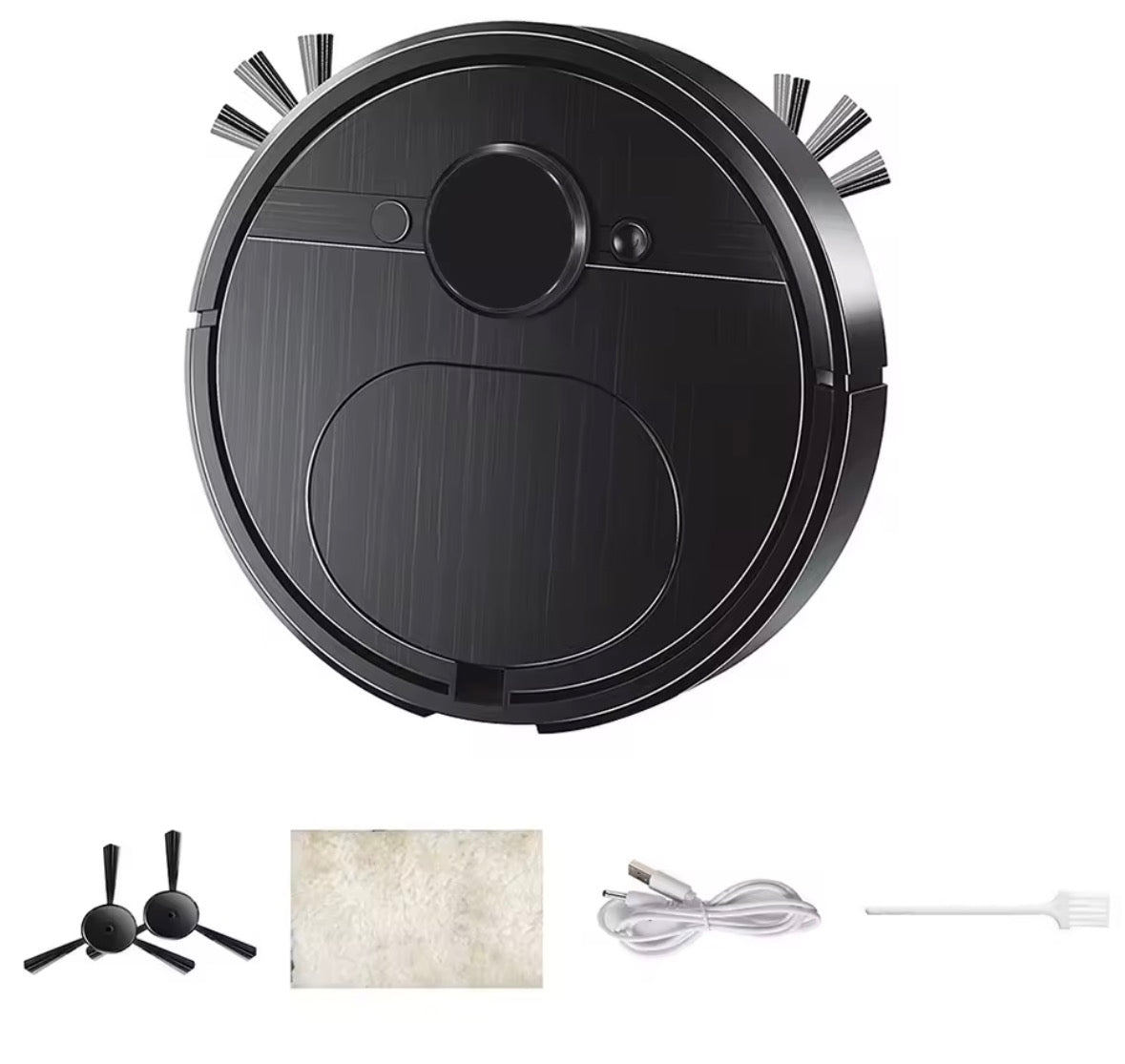 Robot Aspirador Inteligente 3 en 1 con Cepillos Laterales, Limpieza Automática y Recarga USB