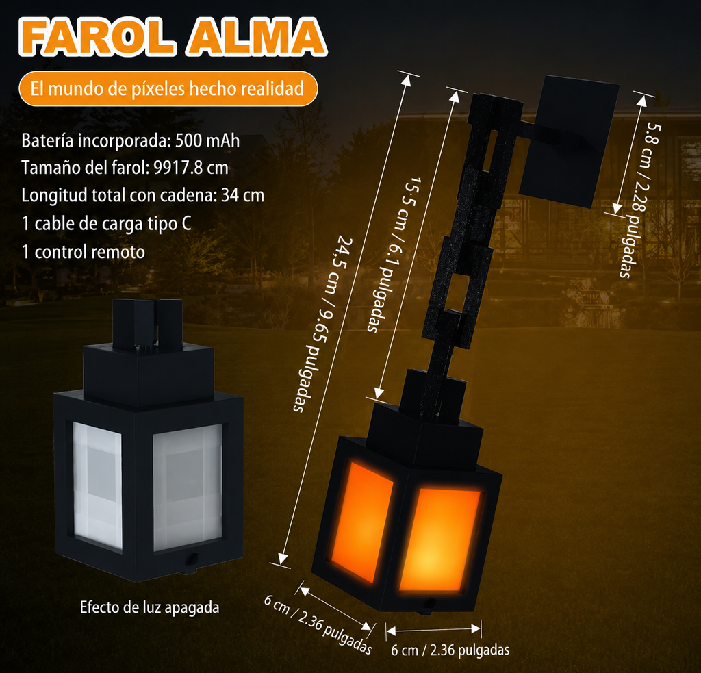 Farol LED Pixel Estilo Minecraft – Luz Amarilla Tipo Antorcha