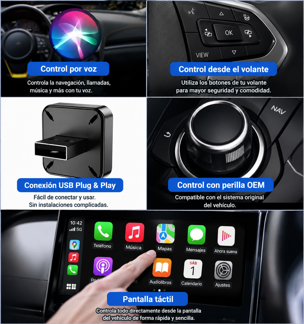 Adaptador Inalámbrico CarPlay y Android Auto 5G Wi-Fi Bluetooth 5.4