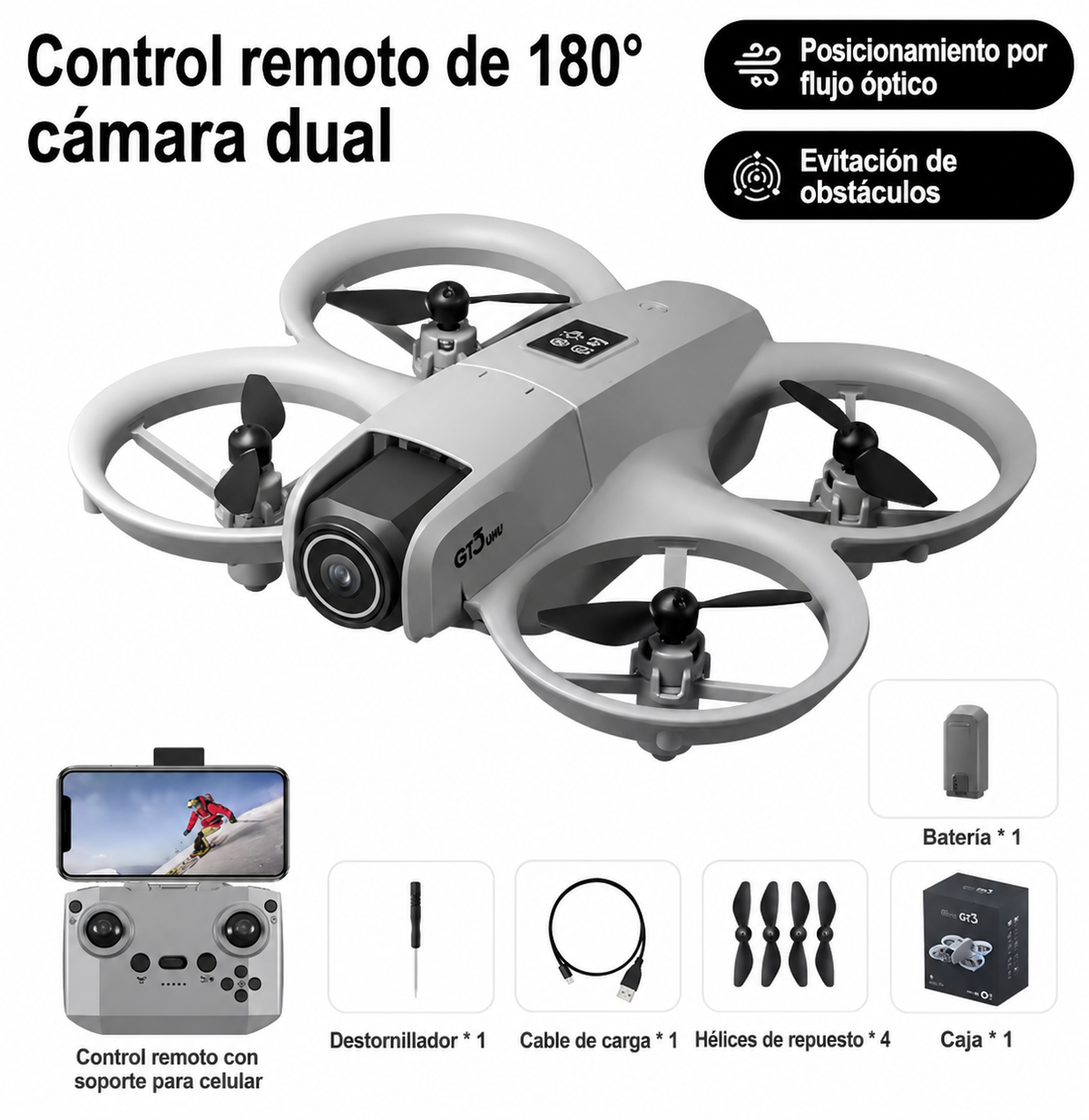 Dron GT3 8K HD con Cámara Dual, FPV WiFi, Control Remoto y Evitación de Obstáculos